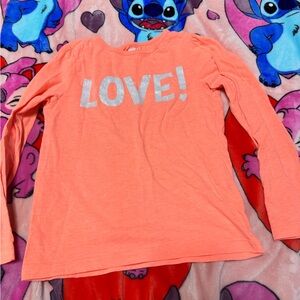Crazy 8 Coral Long Sleeve Shirt with Silver 'LOVE' Print girls top size 8